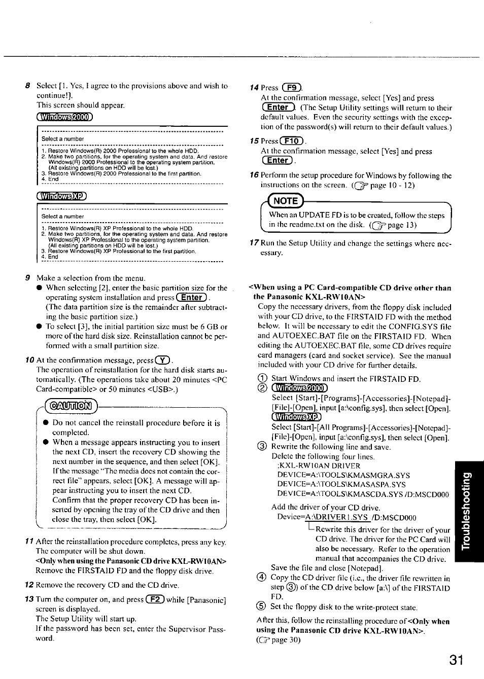 4win95wsf2000, C enter), 4windöwst2000l | 4wincl0ws(xri | Panasonic CF-18 User Manual | Page 31 / 44