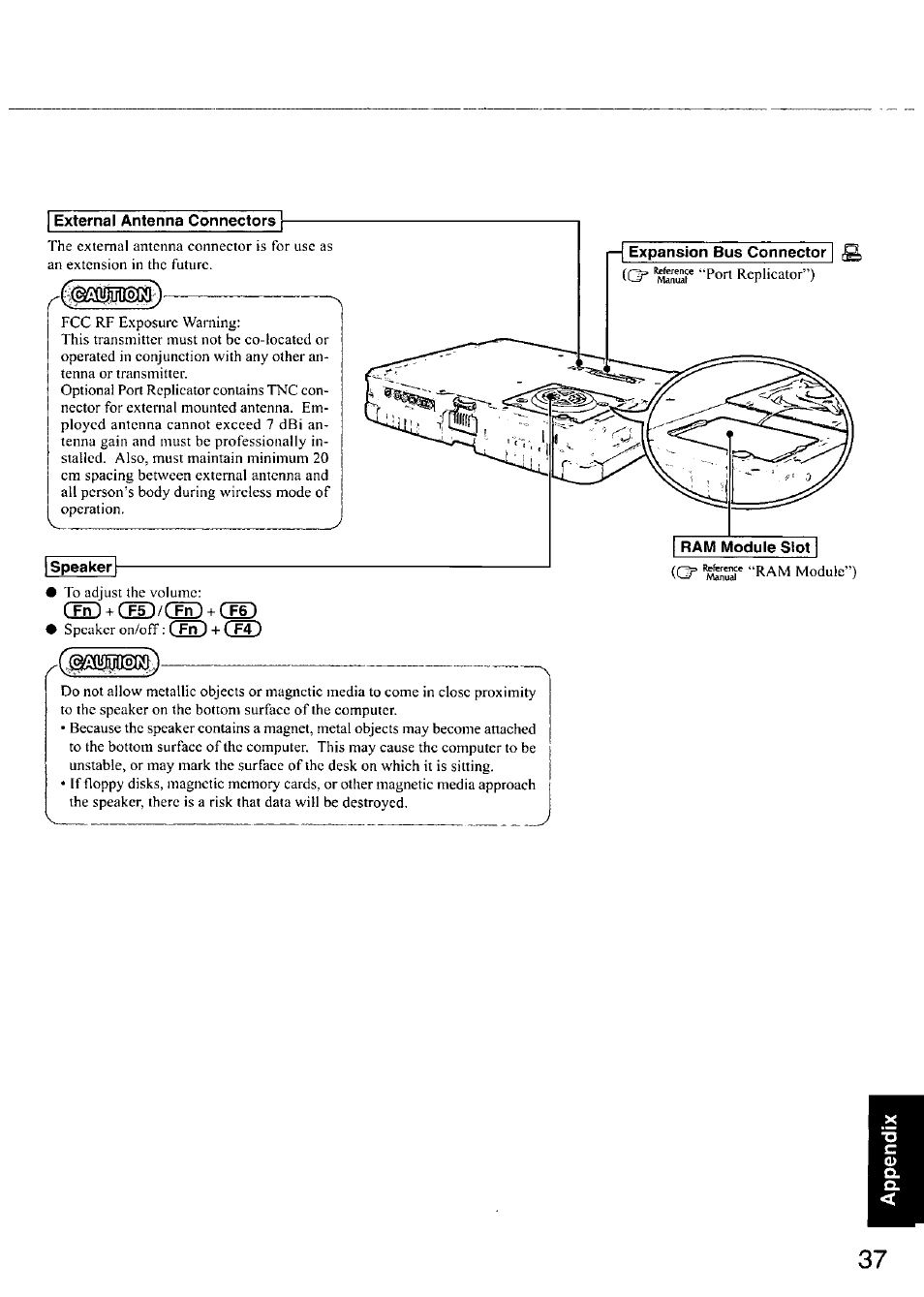 External antenna connectors, R— expansion bus connector | Panasonic CF-18 User Manual | Page 37 / 44