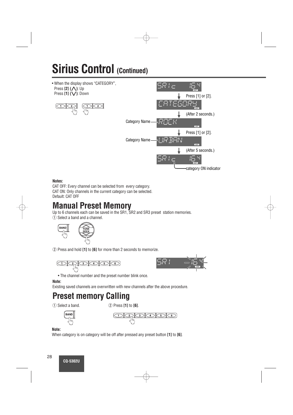Sirius control, Continued) | Panasonic CQ-5302U User Manual | Page 28 / 52