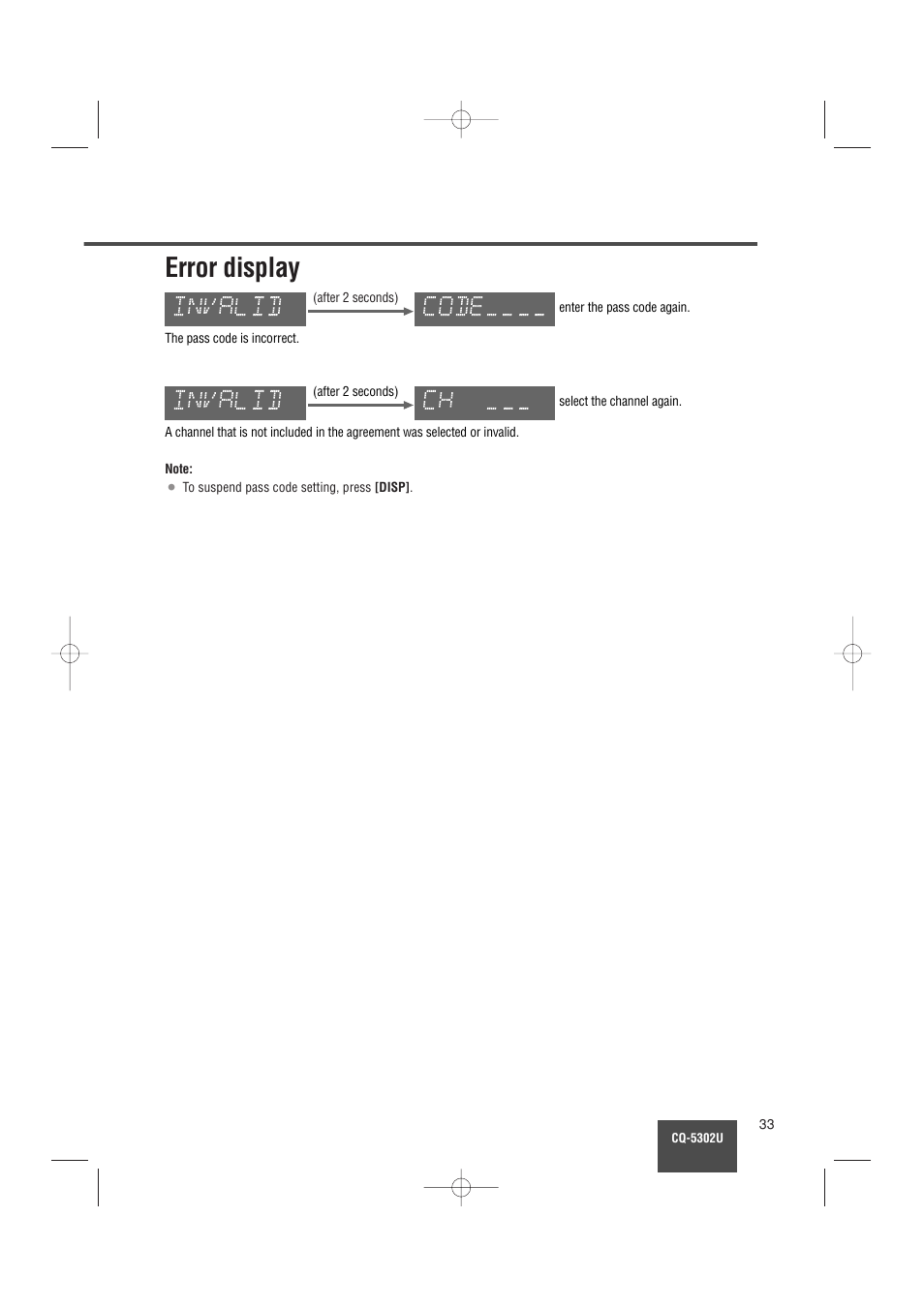Error display | Panasonic CQ-5302U User Manual | Page 33 / 52