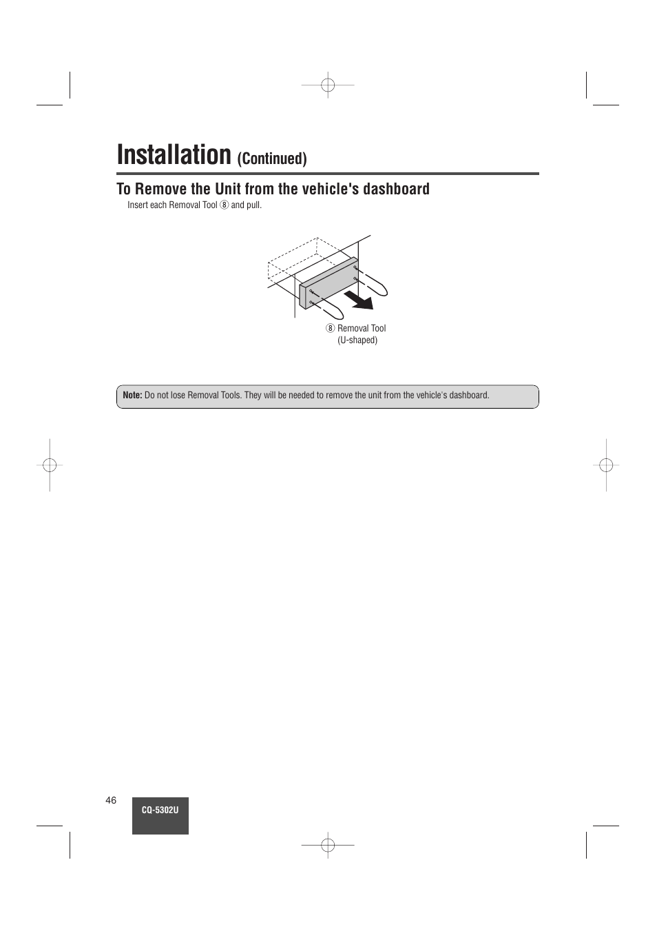 Installation, Continued) | Panasonic CQ-5302U User Manual | Page 46 / 52