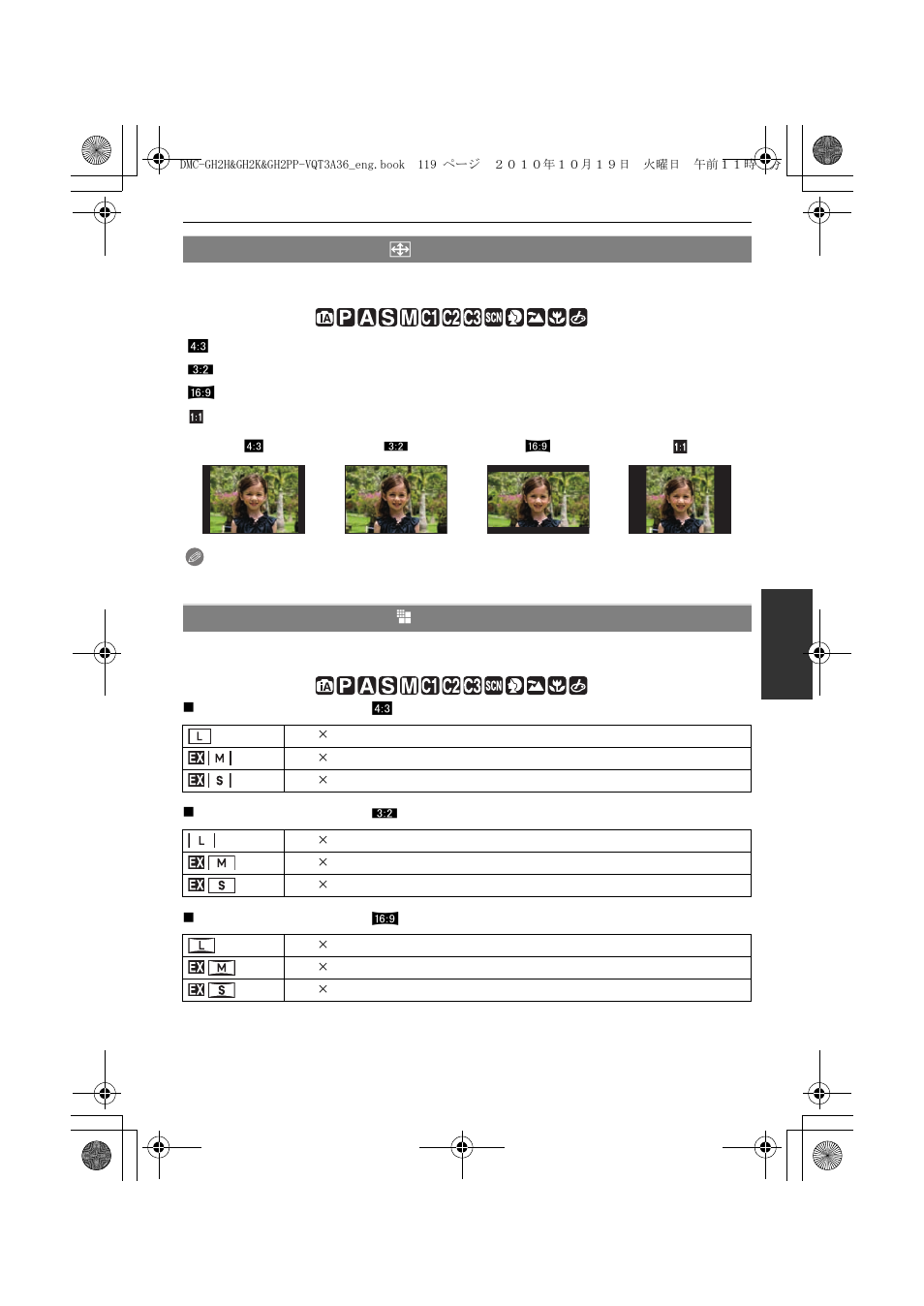 Aspect ratio, Picture size | Panasonic DMC-GH2 User Manual | Page 119 / 208