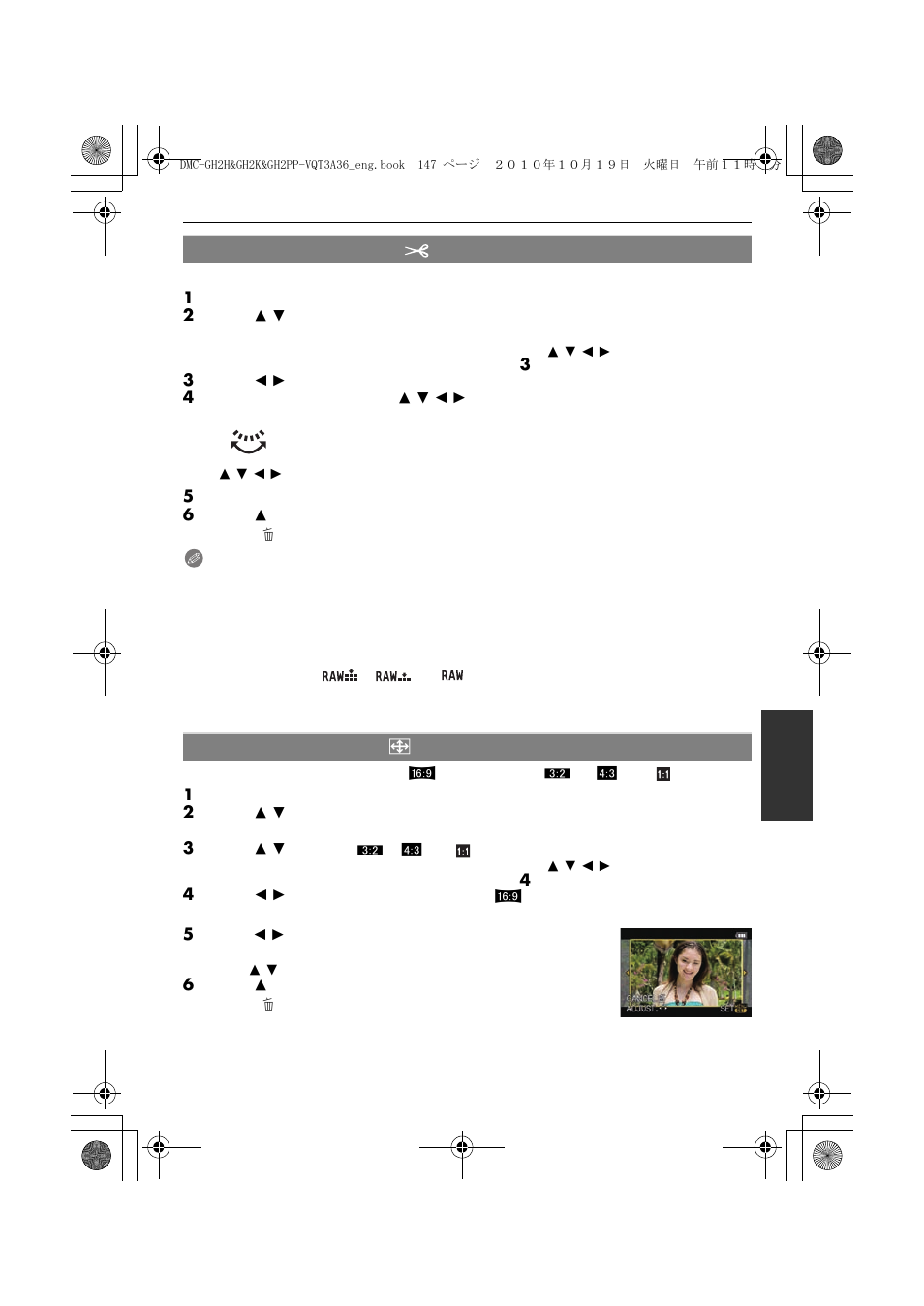 Cropping, Aspect conv | Panasonic DMC-GH2 User Manual | Page 147 / 208