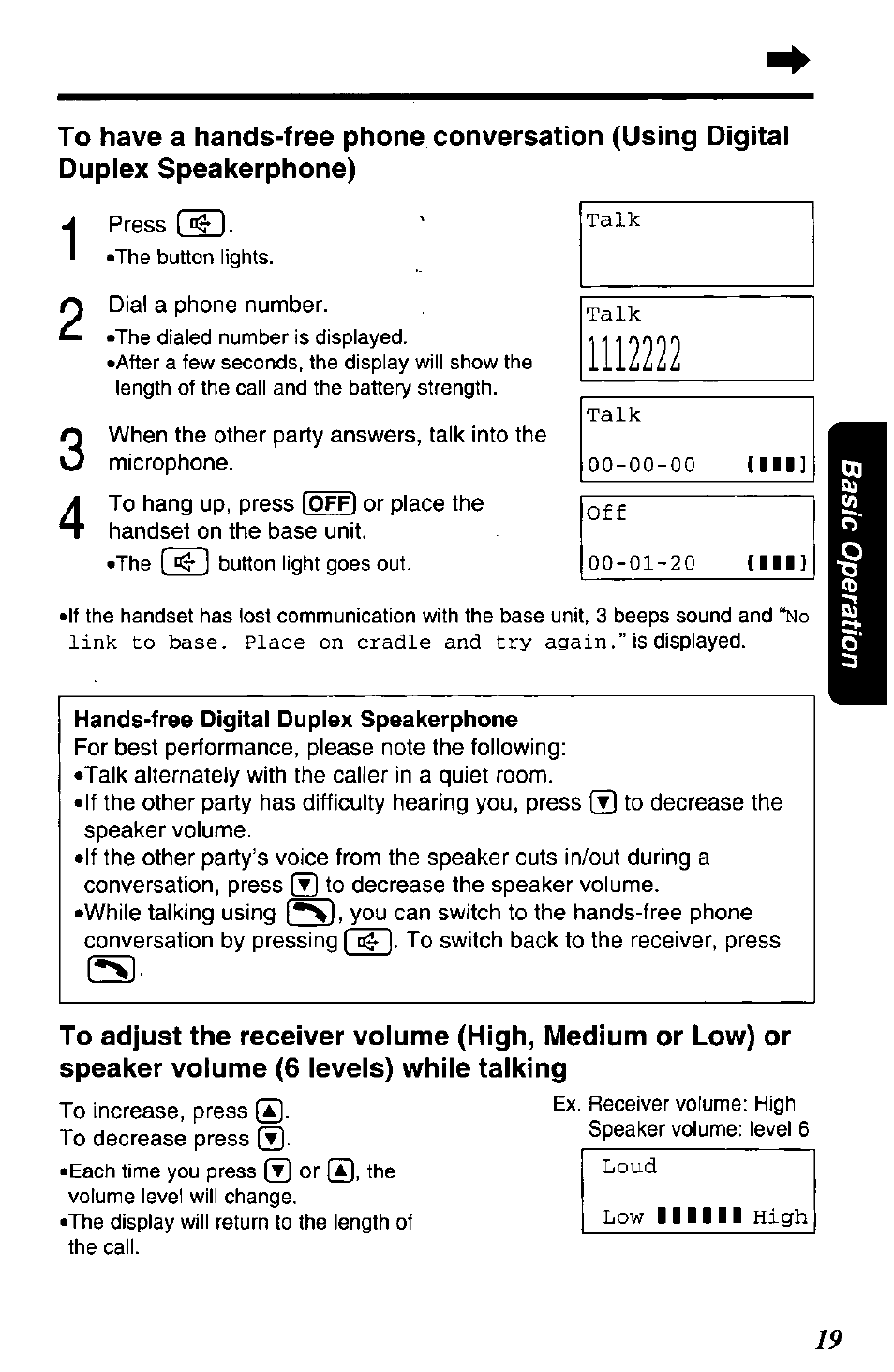 Hands-free digital duplex speakerphone | Panasonic KX-TG2650N User Manual | Page 19 / 68