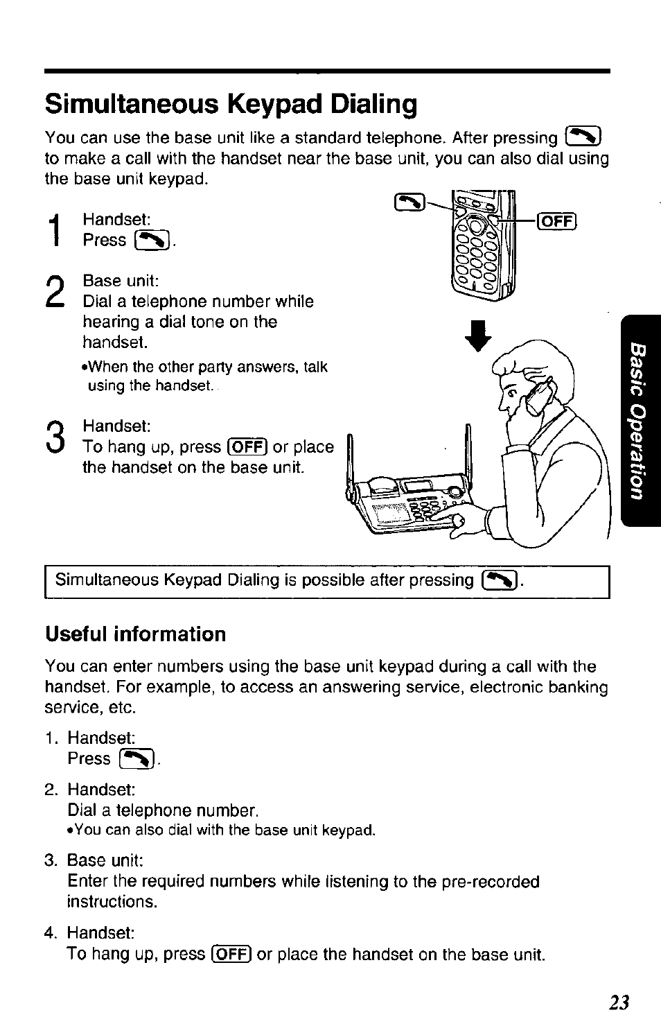 Useful information, Simultaneous keypad dialing | Panasonic KX-TG2650N User Manual | Page 23 / 68