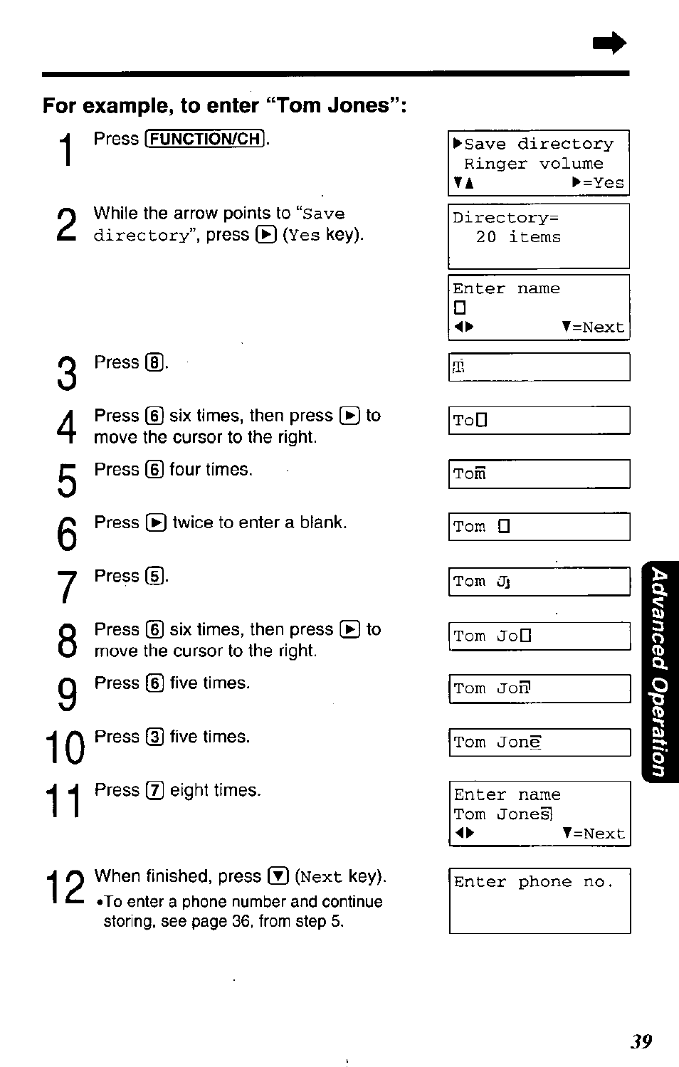 For example, to enter “tom jones | Panasonic KX-TG2650N User Manual | Page 39 / 68