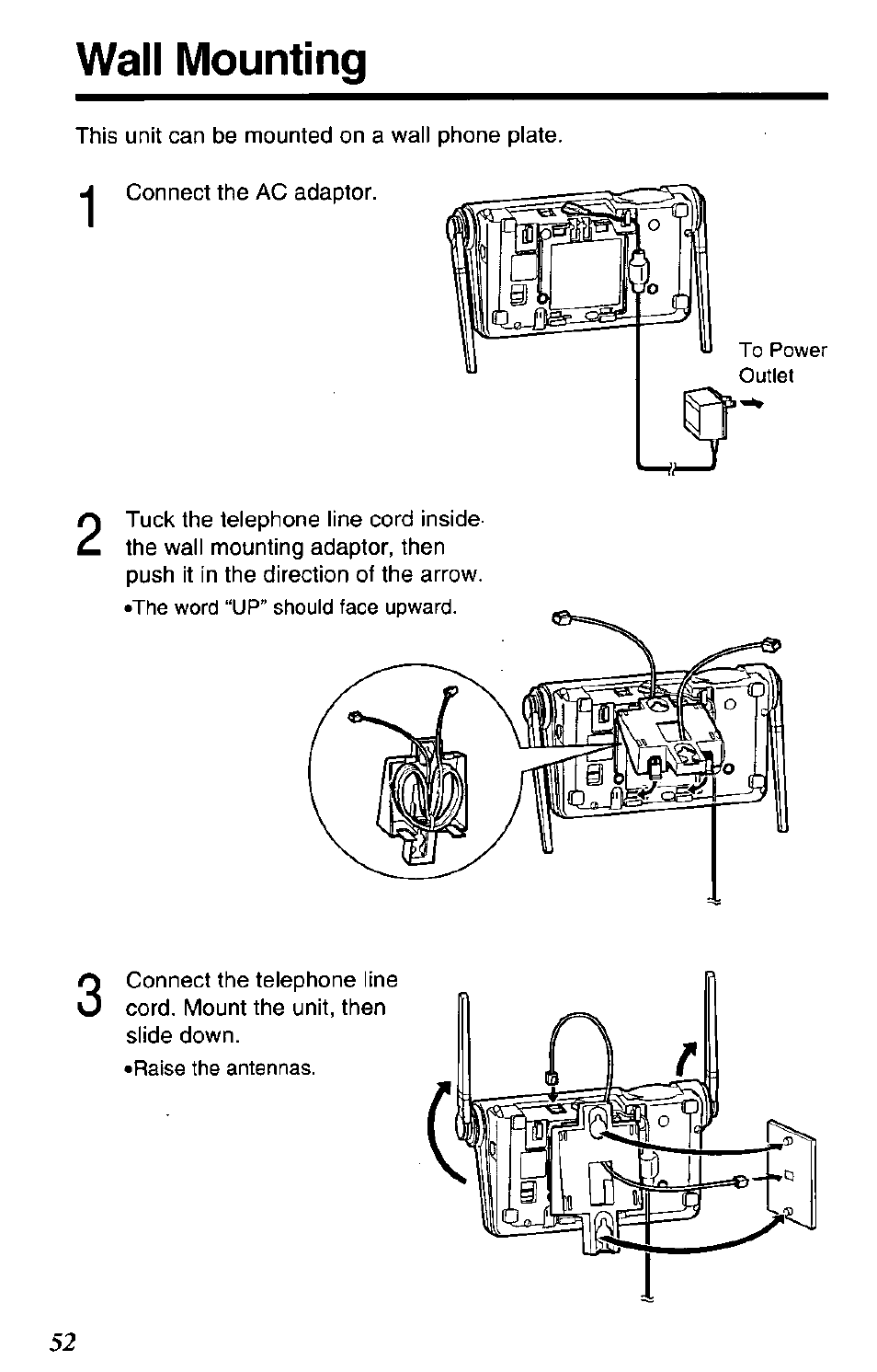 Wall mounting | Panasonic KX-TG2650N User Manual | Page 52 / 68