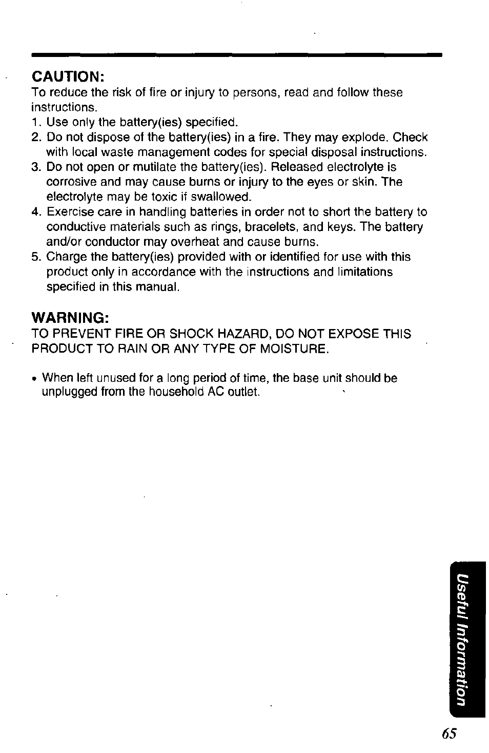 Caution, Warning | Panasonic KX-TG2650N User Manual | Page 65 / 68