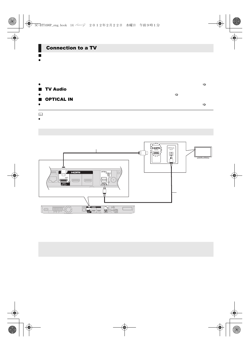 Connection to a tv | Panasonic Blu-ray DiscTM Home Theater Sound System SC-BTT490 User Manual | Page 14 / 56