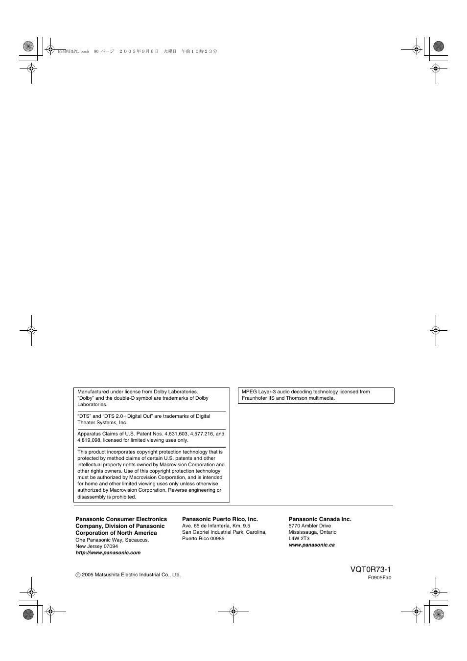 Vqt0r73-1 | Panasonic DMR-ES40V User Manual | Page 80 / 80