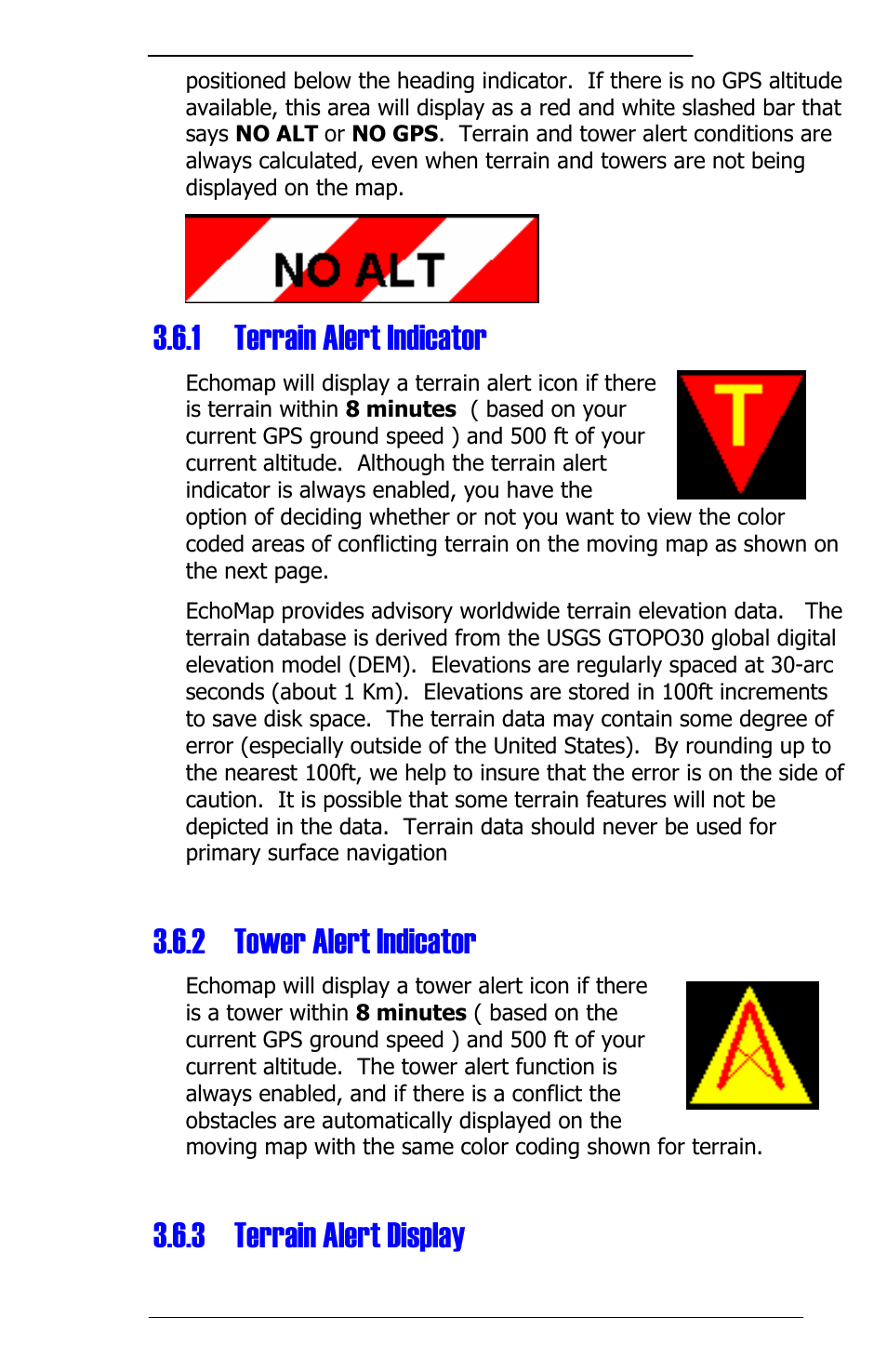 1 terrain alert indicator, 2 tower alert indicator, 3 terrain alert display | Panasonic 3.0 User Manual | Page 17 / 63