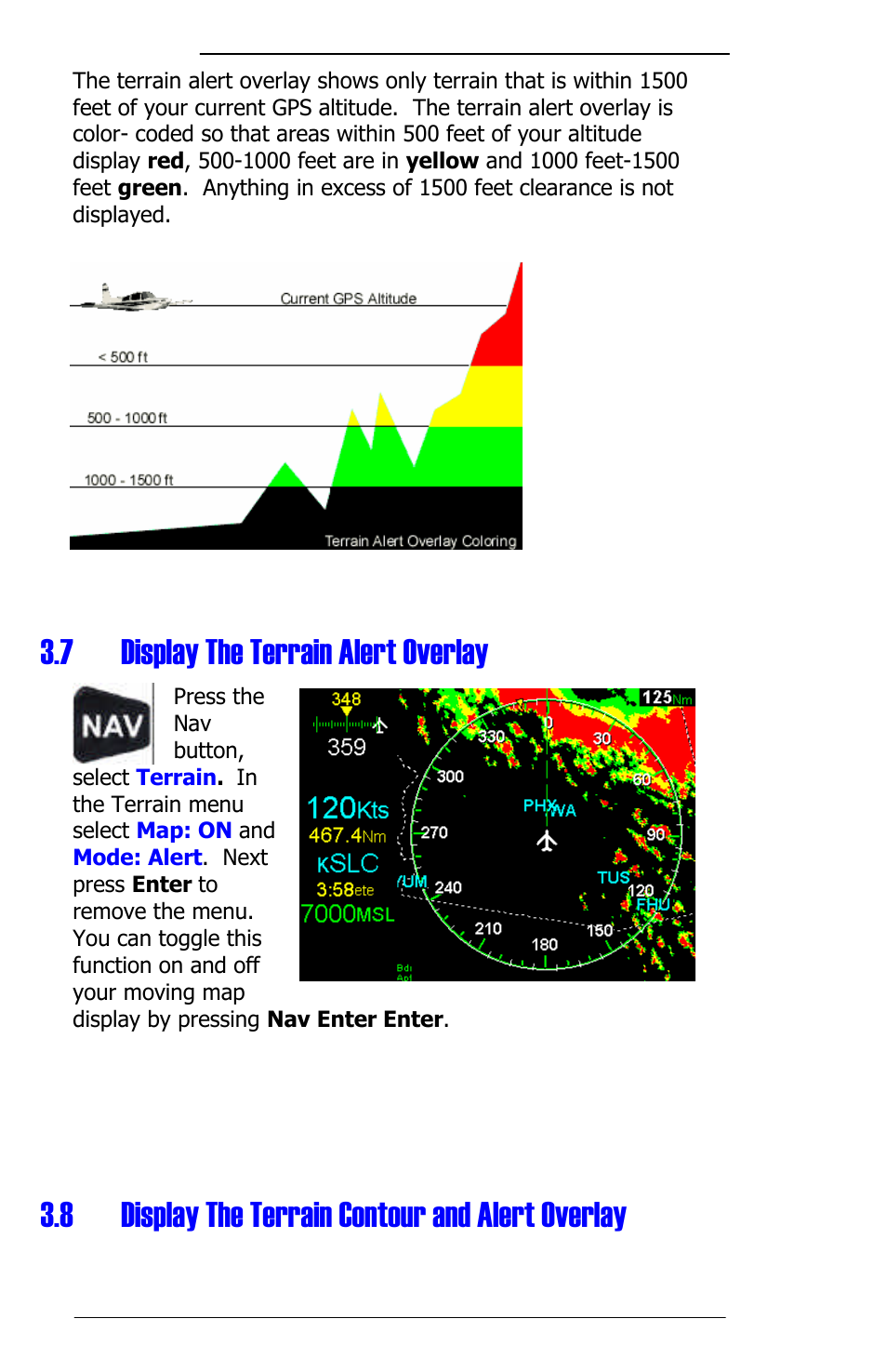 7 display the terrain alert overlay, 8 display the terrain contour and alert overlay | Panasonic 3.0 User Manual | Page 18 / 63