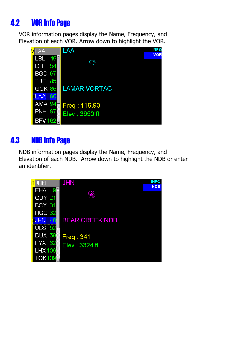 2 vor info page, 3 ndb info page | Panasonic 3.0 User Manual | Page 28 / 63