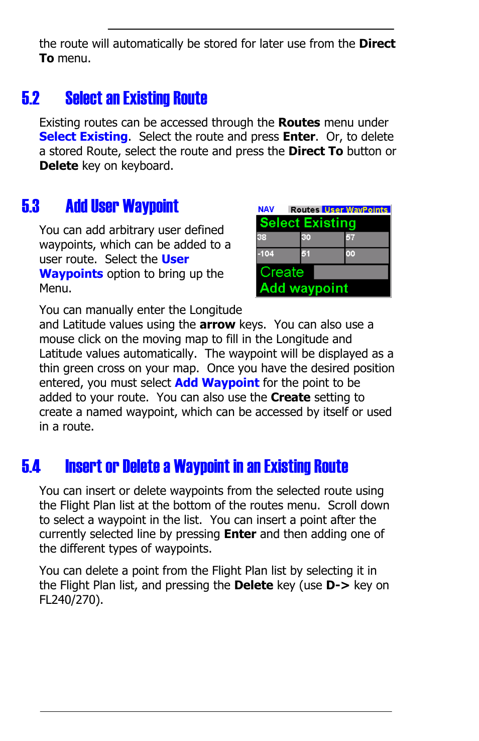2 select an existing route, 3 add user waypoint, 4 insert or delete a waypoint in an existing route | Panasonic 3.0 User Manual | Page 30 / 63