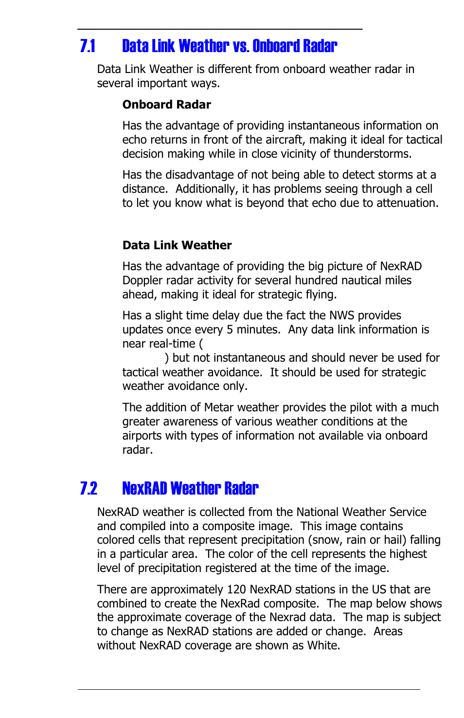1 data link weather vs. onboard radar, 2 nexrad weather radar | Panasonic 3.0 User Manual | Page 39 / 63