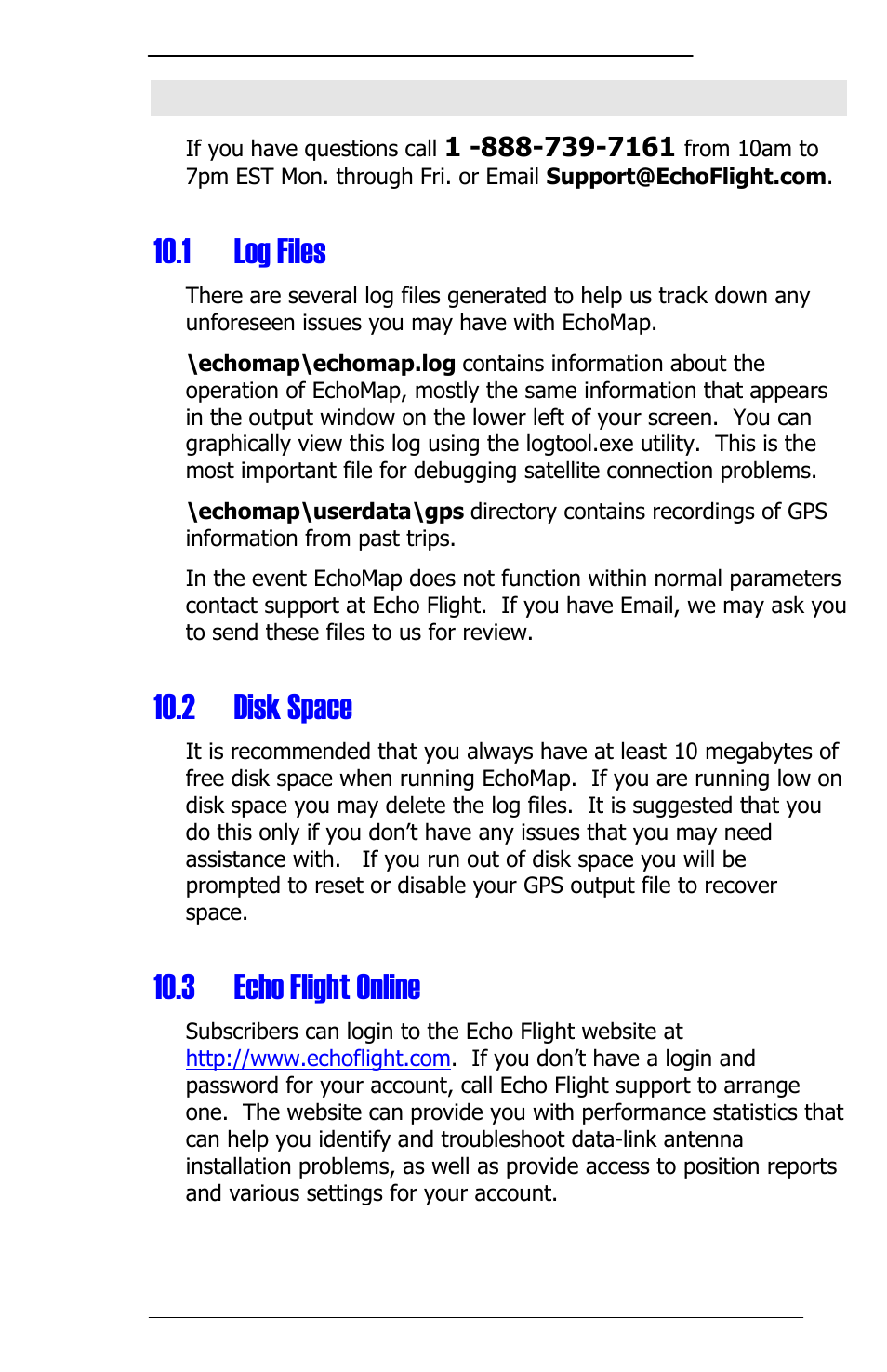 1 log files, 2 disk space, 3 echo flight online | Panasonic 3.0 User Manual | Page 59 / 63