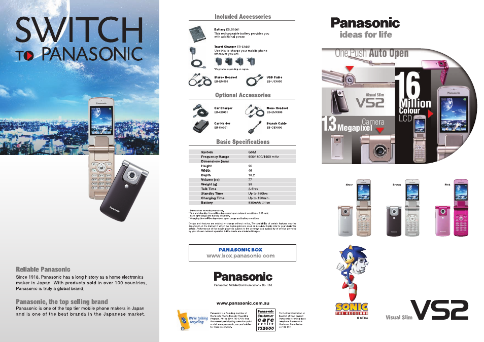 Panasonic VS2 User Manual | 2 pages