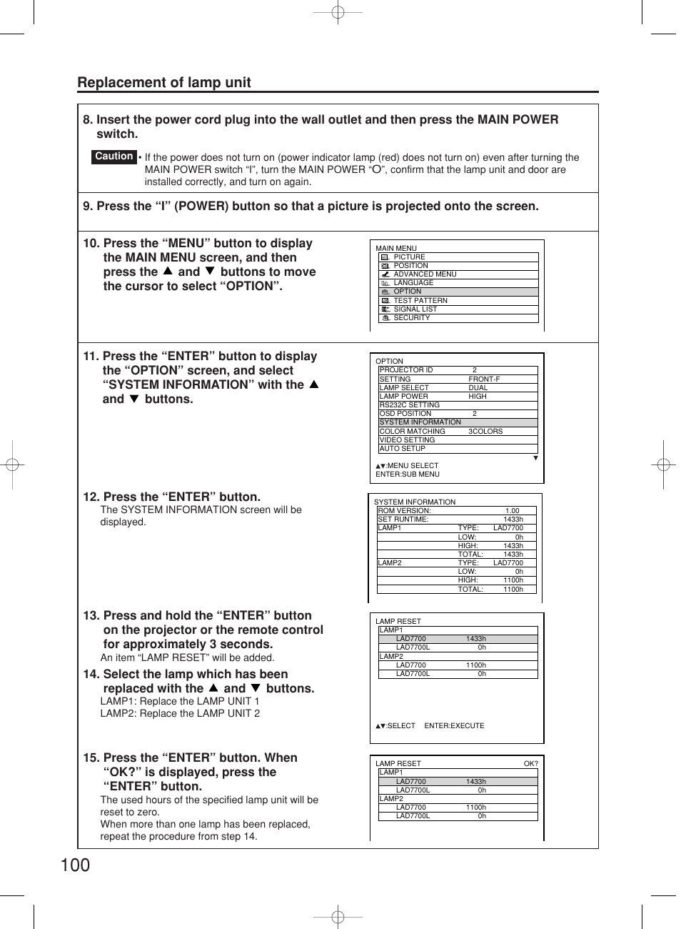 Replacement of lamp unit | Panasonic PT-DW7000E User Manual | Page 100 / 106