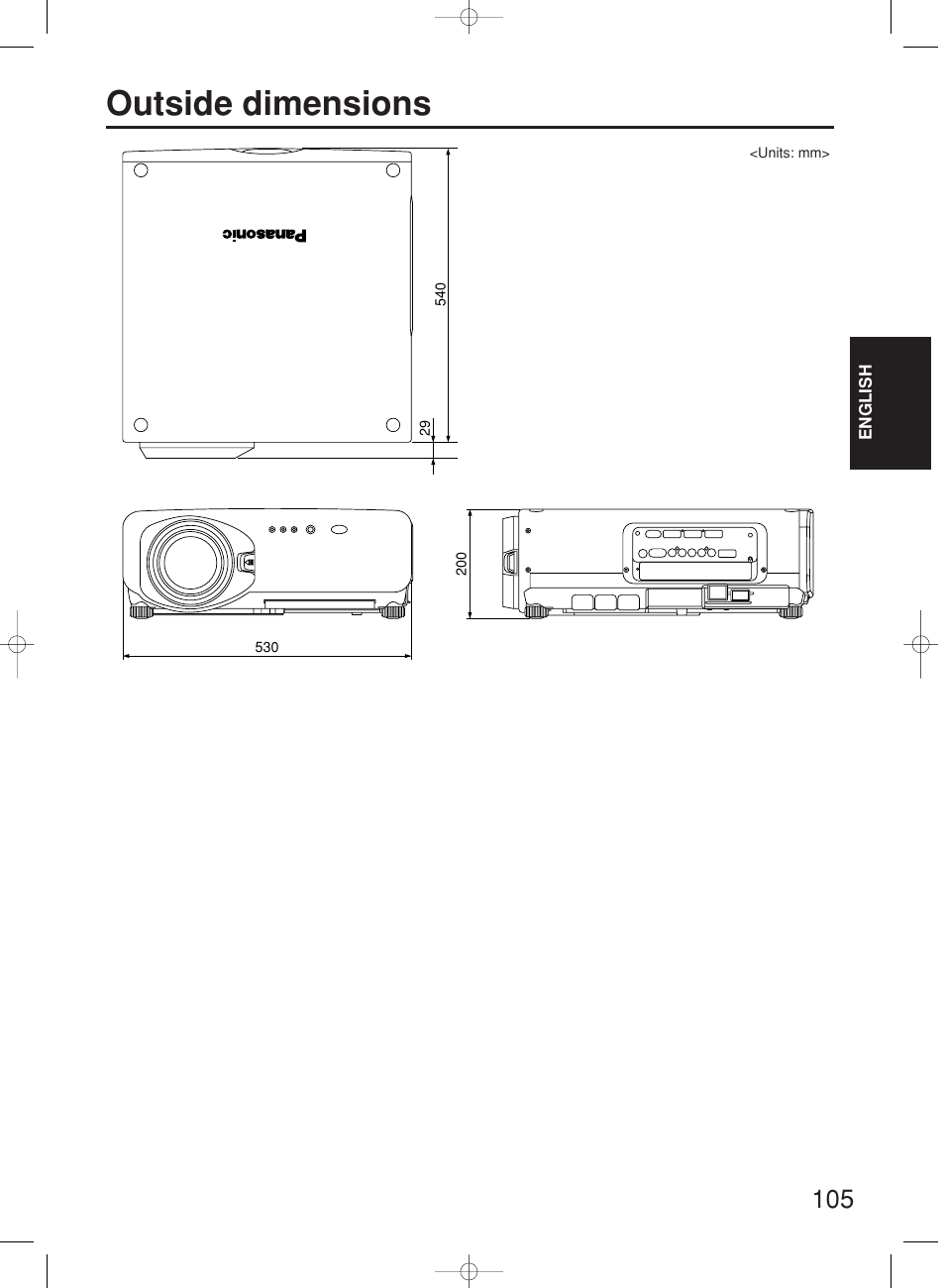 Outside dimensions | Panasonic PT-DW7000E User Manual | Page 105 / 106