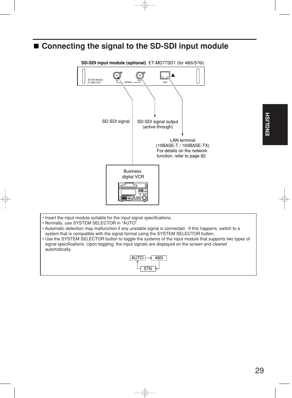 Connecting the signal to the sd-sdi input module | Panasonic PT-DW7000E User Manual | Page 29 / 106