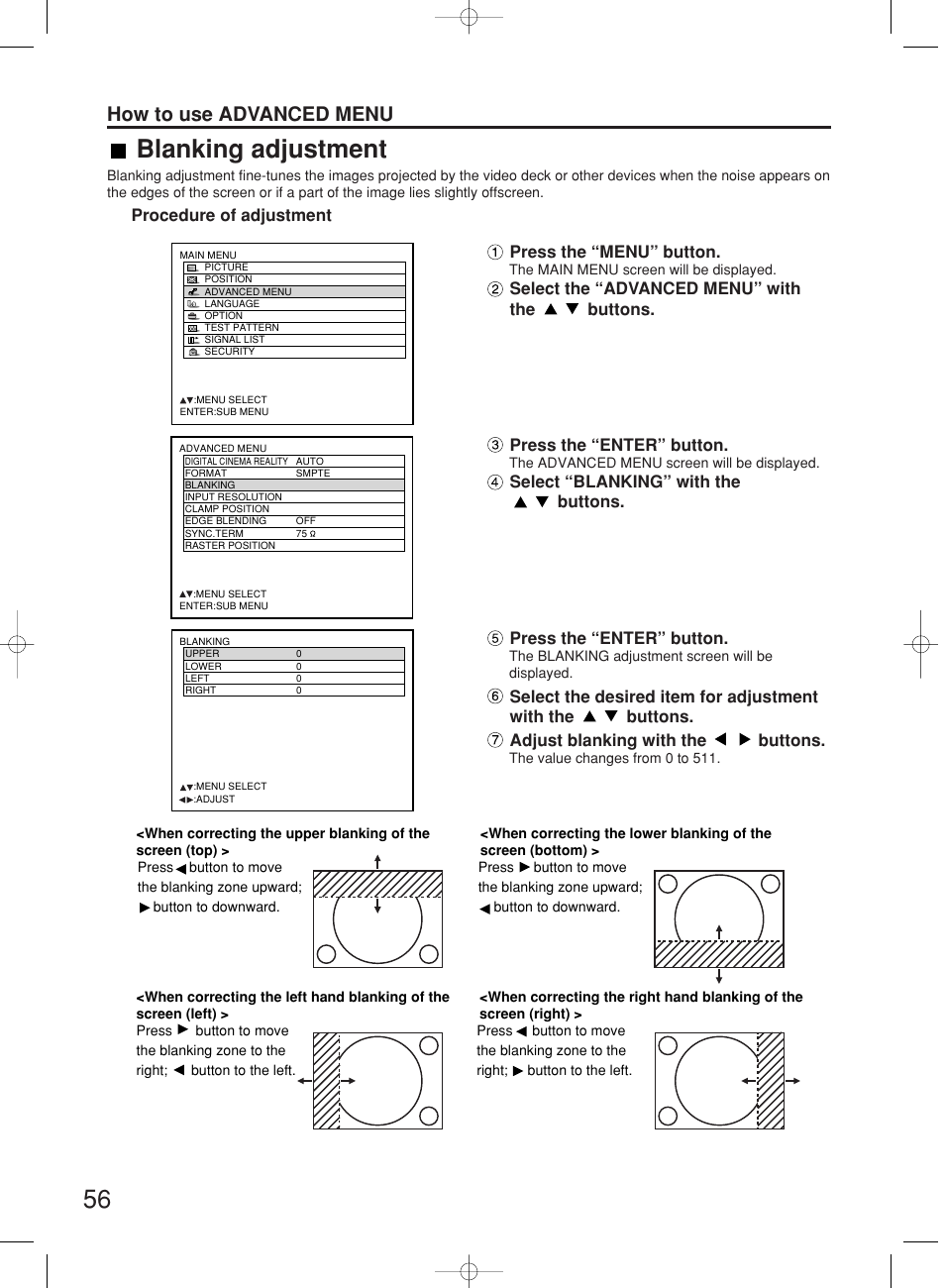 Blanking adjustment, How to use advanced menu | Panasonic PT-DW7000E User Manual | Page 56 / 106