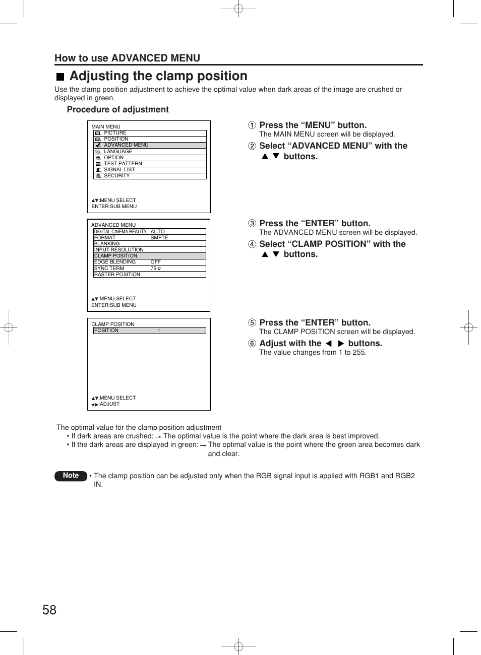 Adjusting the clamp position, How to use advanced menu | Panasonic PT-DW7000E User Manual | Page 58 / 106