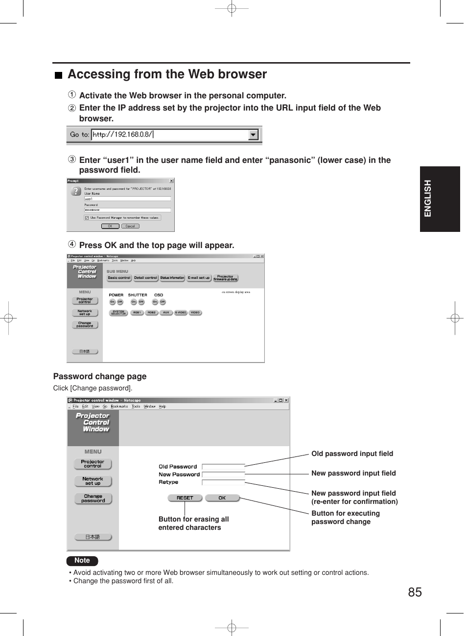 Accessing from the web browser | Panasonic PT-DW7000E User Manual | Page 85 / 106