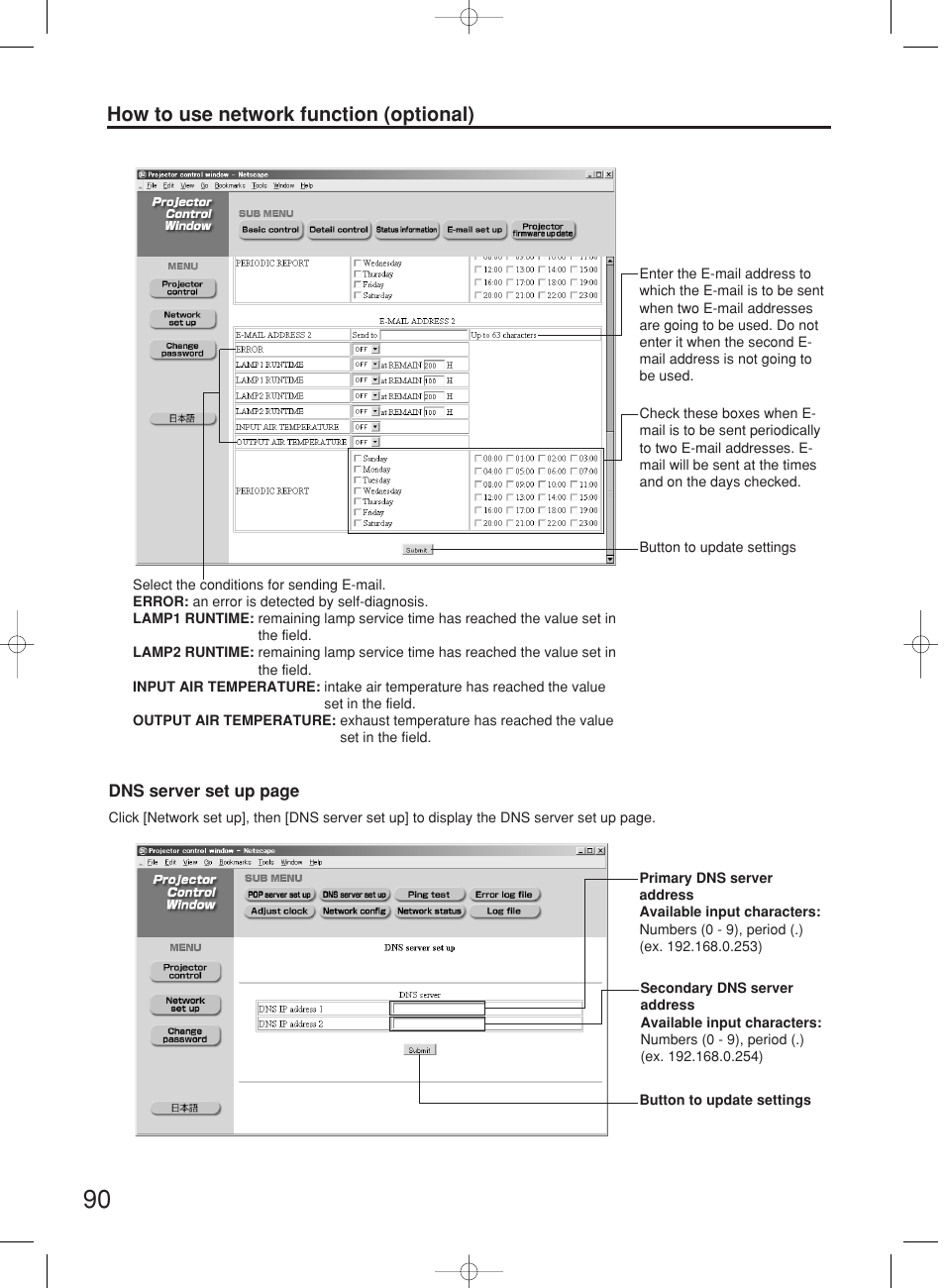 How to use network function (optional) | Panasonic PT-DW7000E User Manual | Page 90 / 106