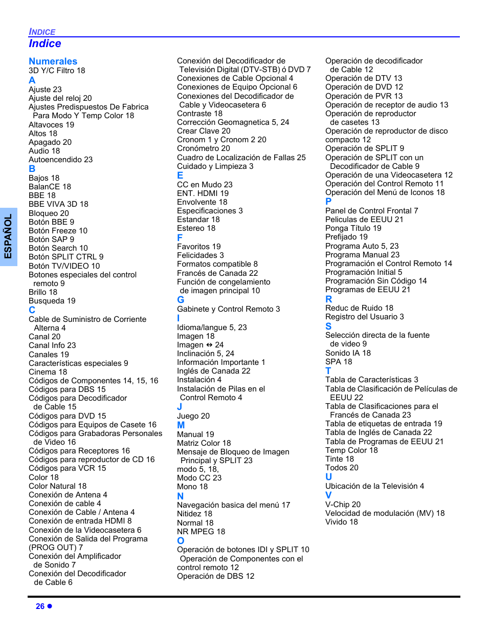 Indice | Panasonic CT 36HL44 User Manual | Page 56 / 96