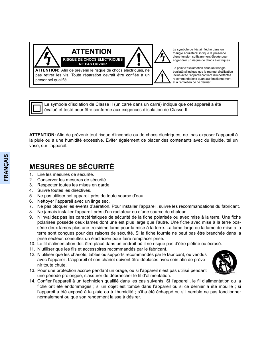 Attention, Mesures de sécurité, Françai s | Panasonic CT 36HL44 User Manual | Page 58 / 96