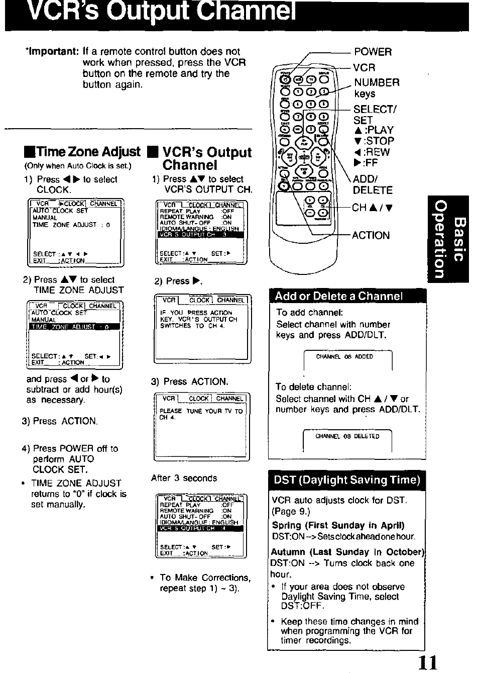 Anne, Time zone adjust, Vcr’s output channel | Rvcr | Panasonic PVQ-V201 User Manual | Page 11 / 28