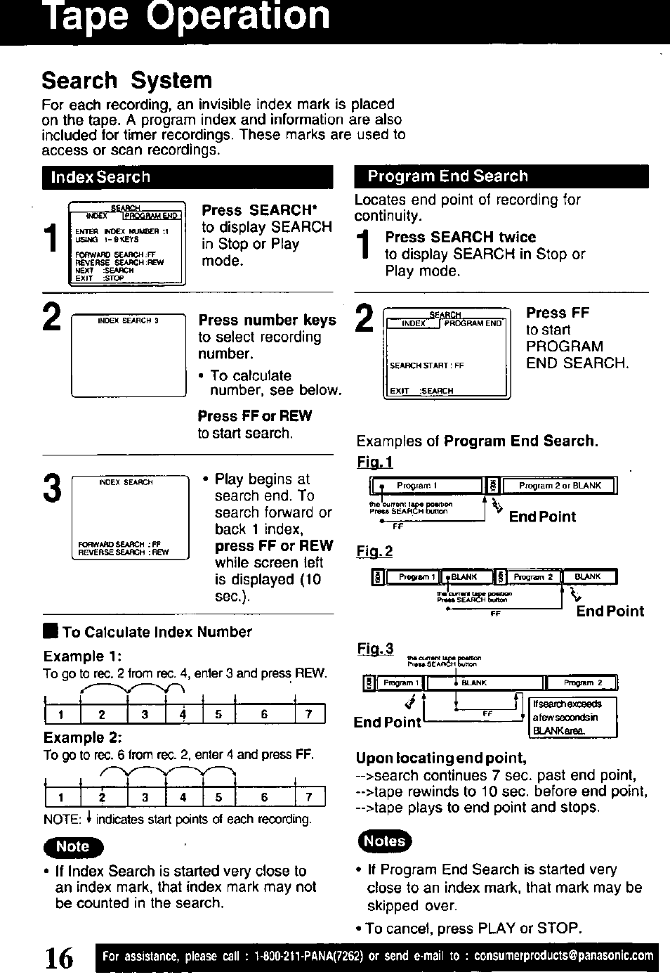 Tape operation, Search system, No£x ipflqgflamehqj | Panasonic PVQ-V201 User Manual | Page 16 / 28