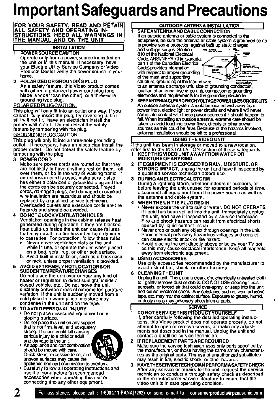 Important safeguards and precautions | Panasonic PVQ-V201 User Manual | Page 2 / 28