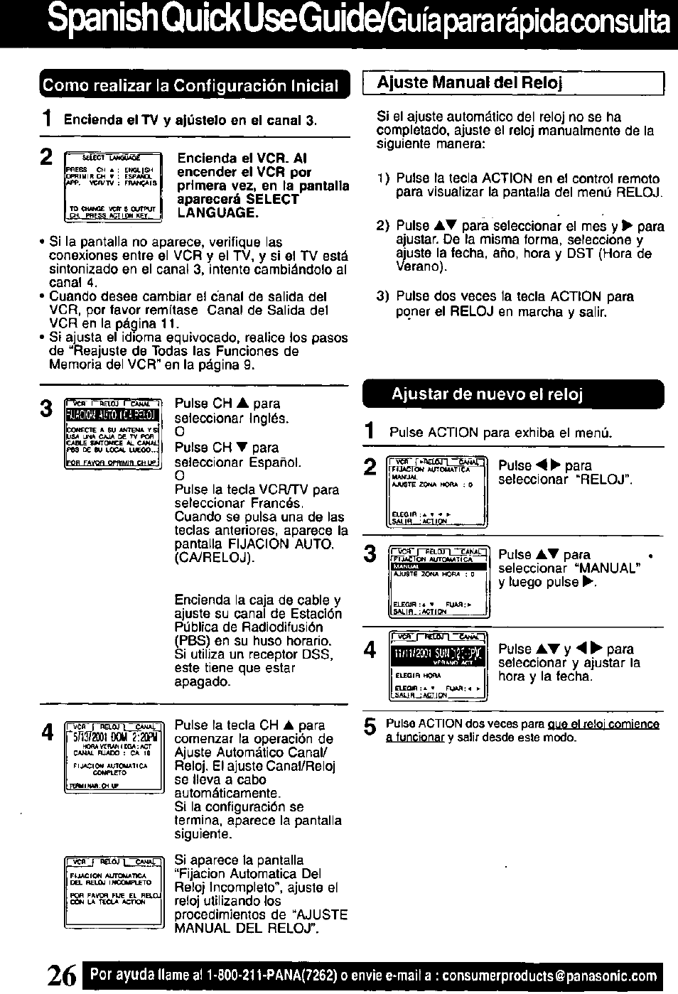Spanish quickuseguidg/guíapararápidaconsulta, Мьим!иишыи1, Rrüjy | Ajuste manual del reloj | Panasonic PVQ-V201 User Manual | Page 26 / 28