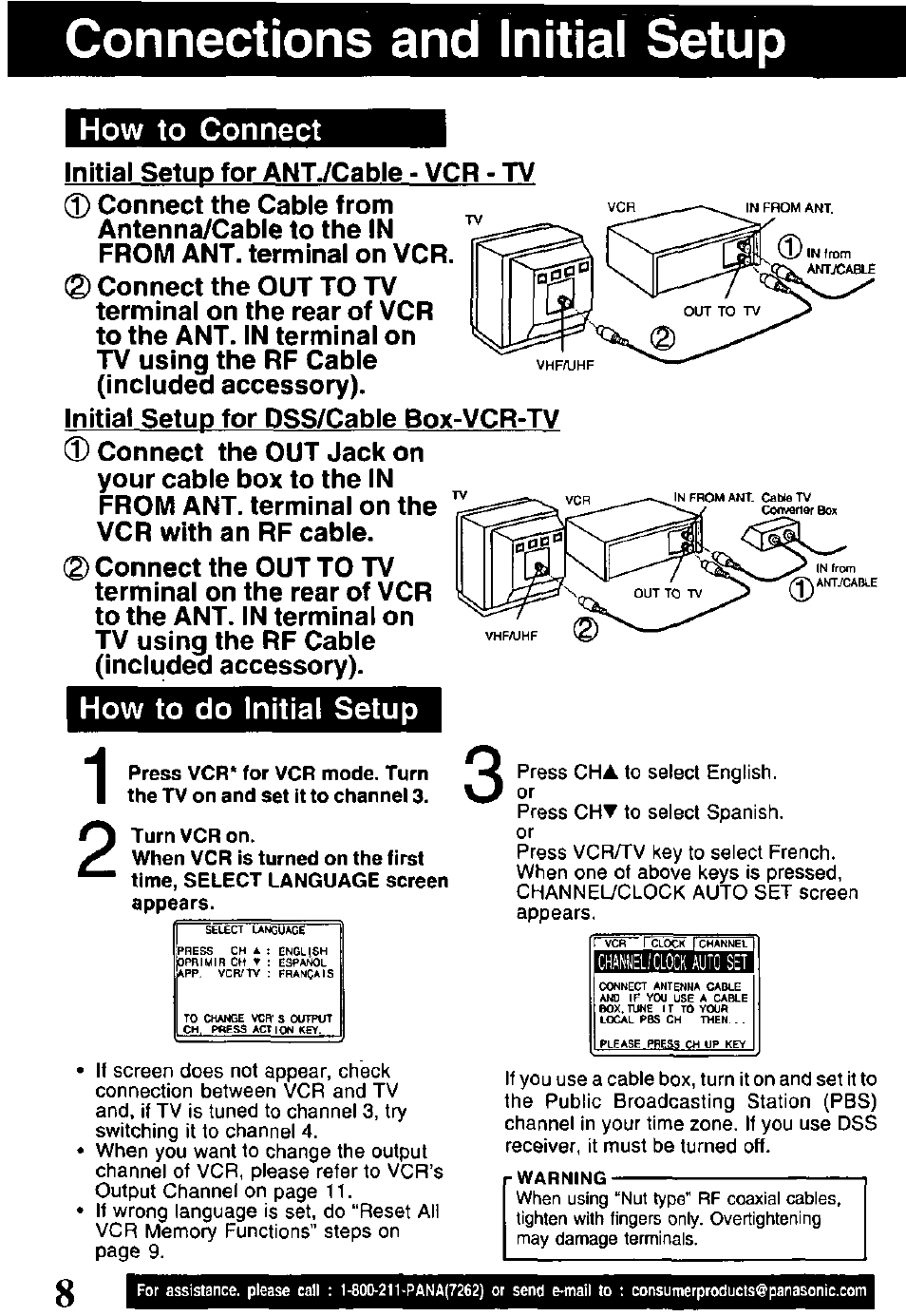 Connections and initial setup, How to connect, How to do initial setup | Connections and initial setup ,9 | Panasonic PVQ-V201 User Manual | Page 8 / 28