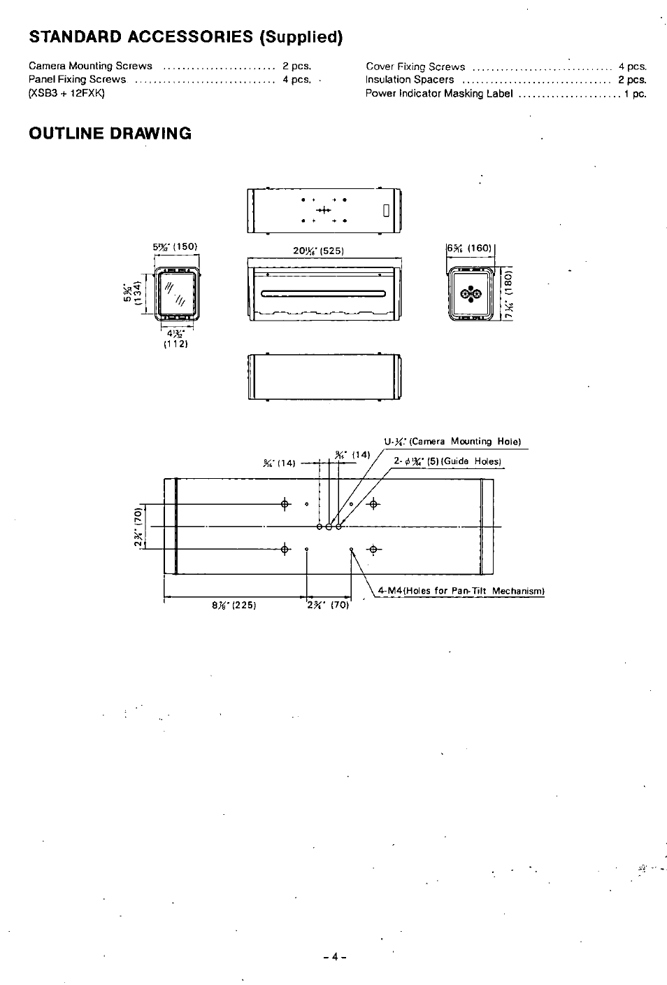 Standard accessories (supplied), Outline drawing | Panasonic WV-7130D User Manual | Page 4 / 6