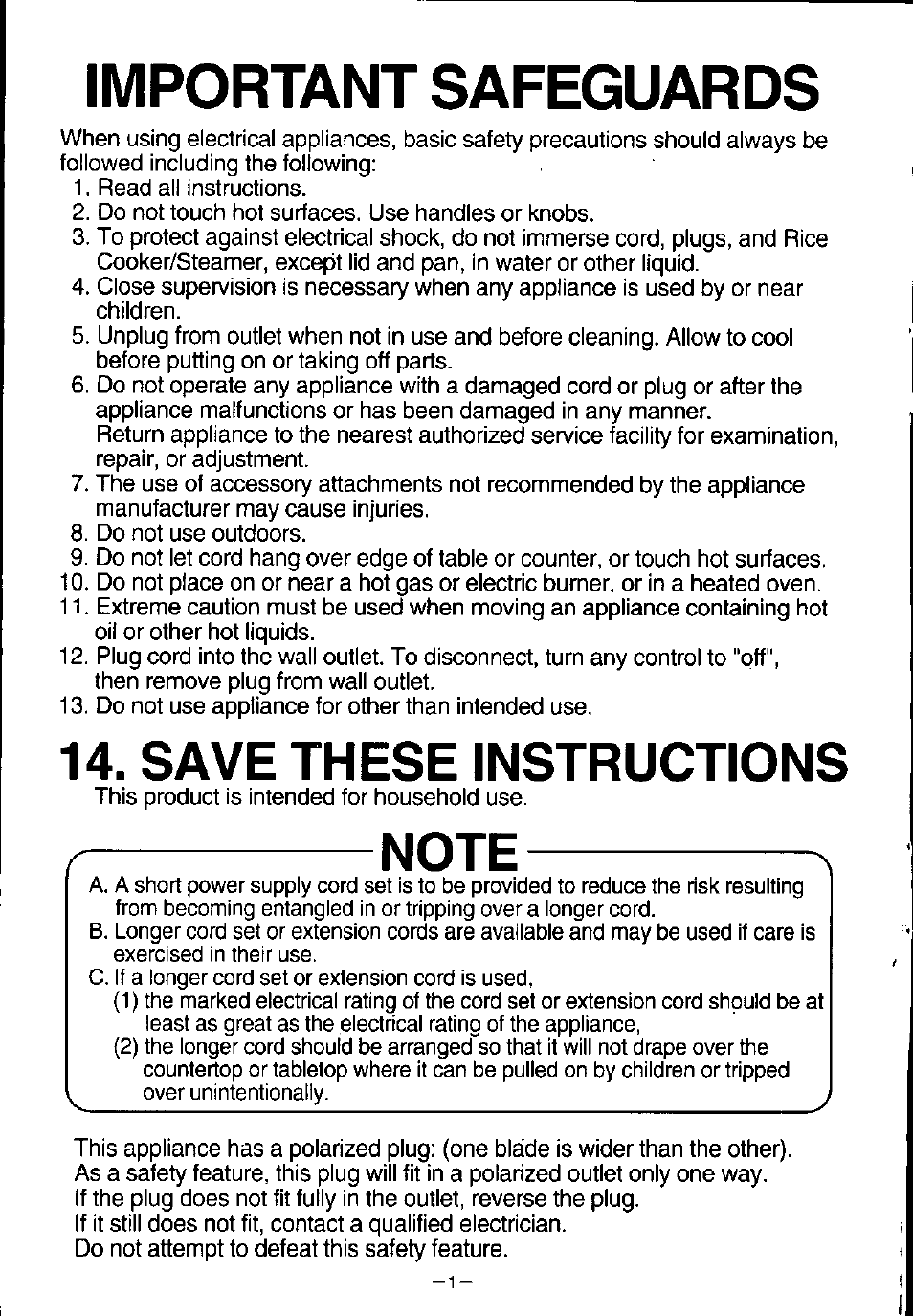 Important safeguards, Save these instructions | Panasonic W18PB User Manual | Page 2 / 8