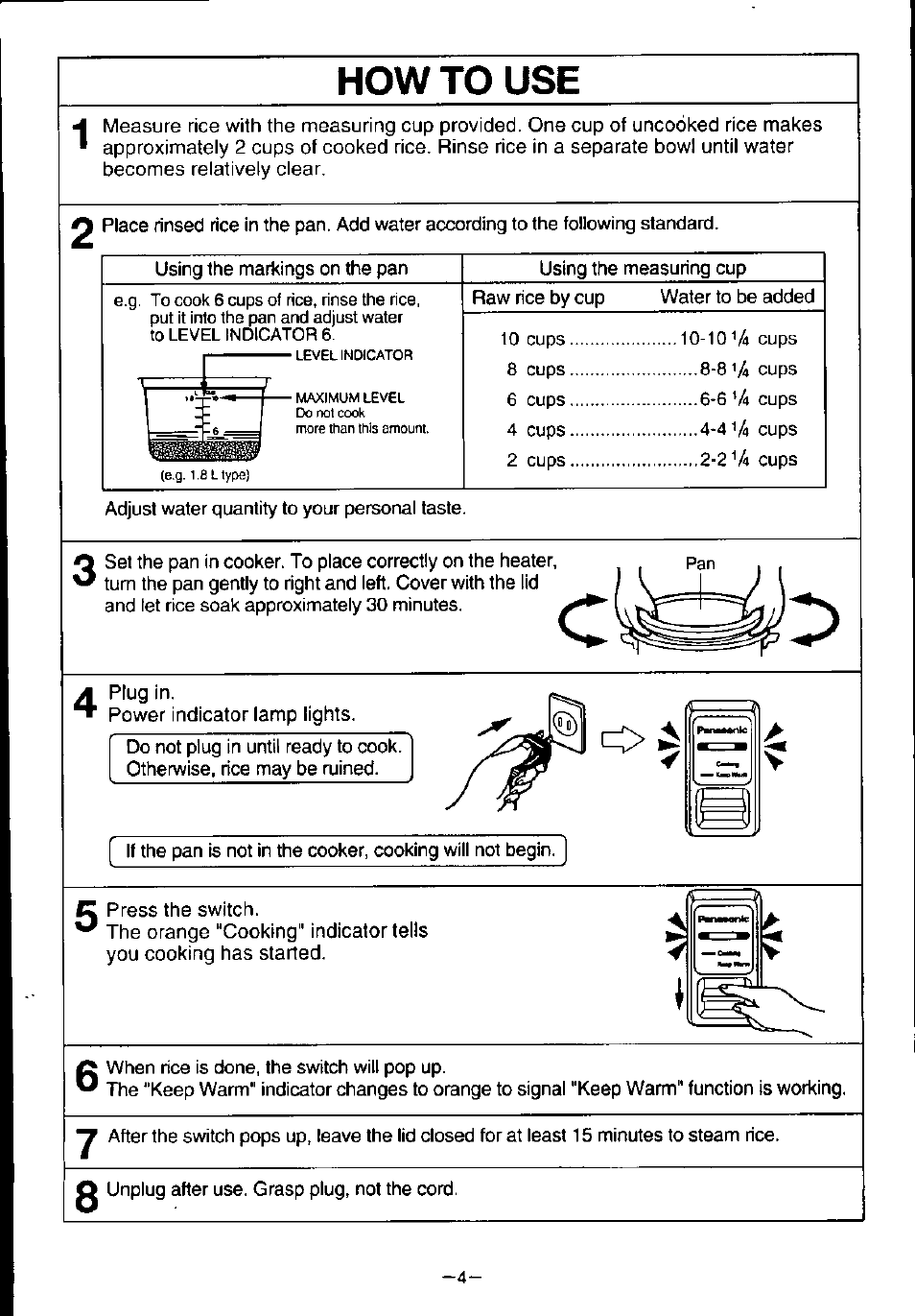 How to use | Panasonic W18PB User Manual | Page 5 / 8