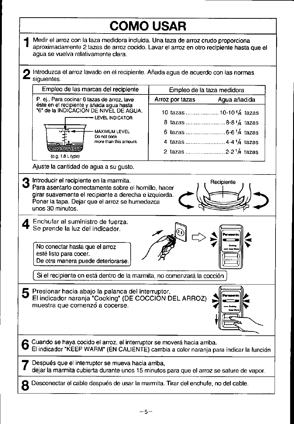 Como usar | Panasonic W18PB User Manual | Page 6 / 8