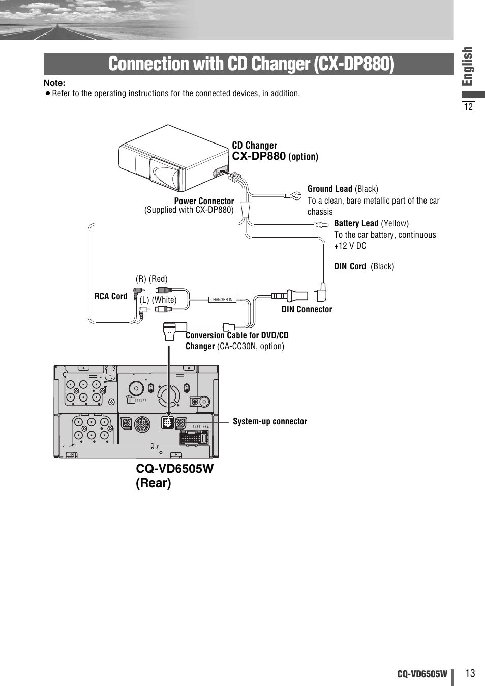 Connection with cd changer (cx-dp880), English, Cq-vd6505w (rear) | Cx-dp880 | Panasonic CQ-VD6505W User Manual | Page 65 / 94