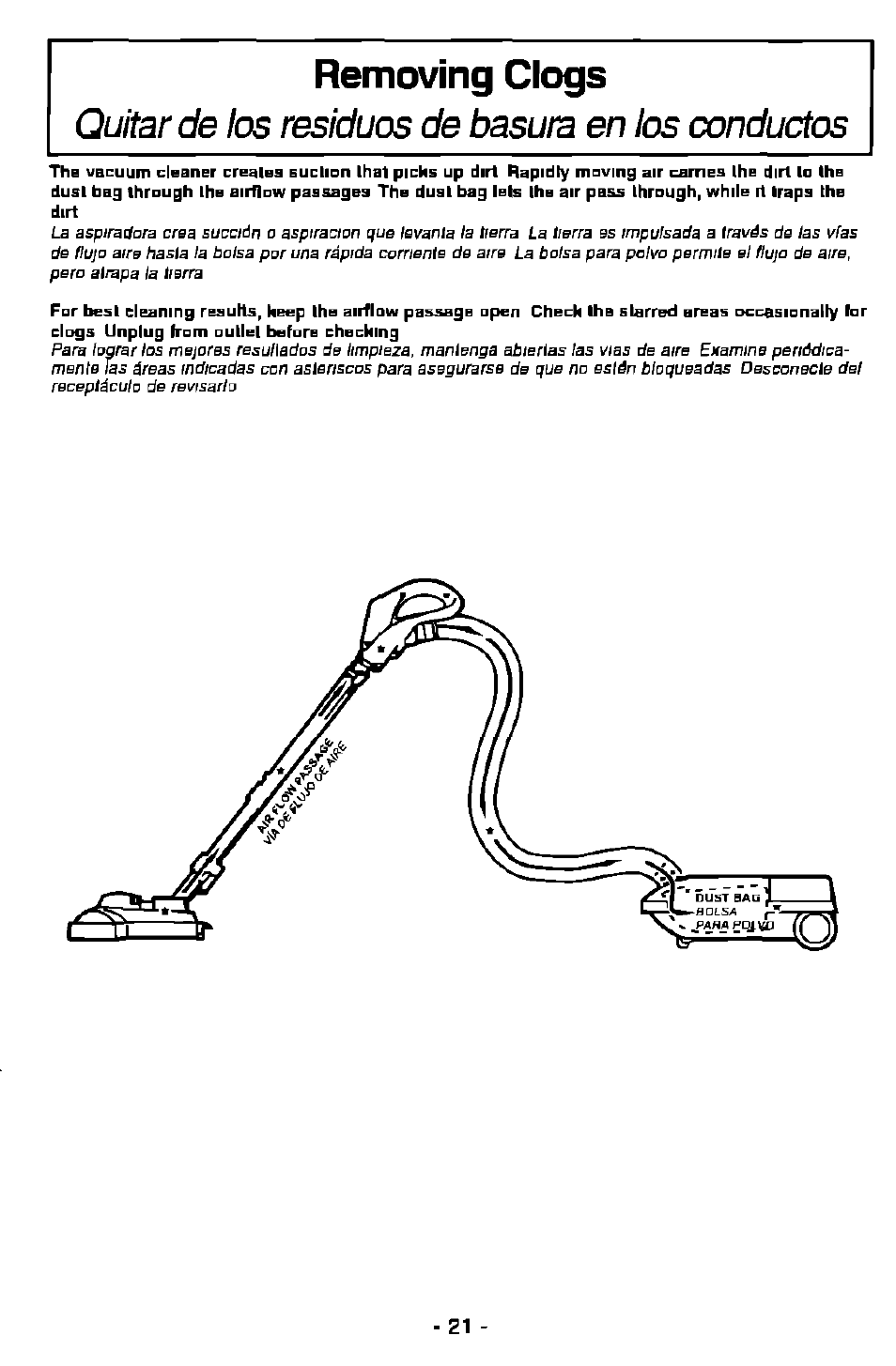 Removing clogs | Panasonic MC-V9628 User Manual | Page 21 / 28