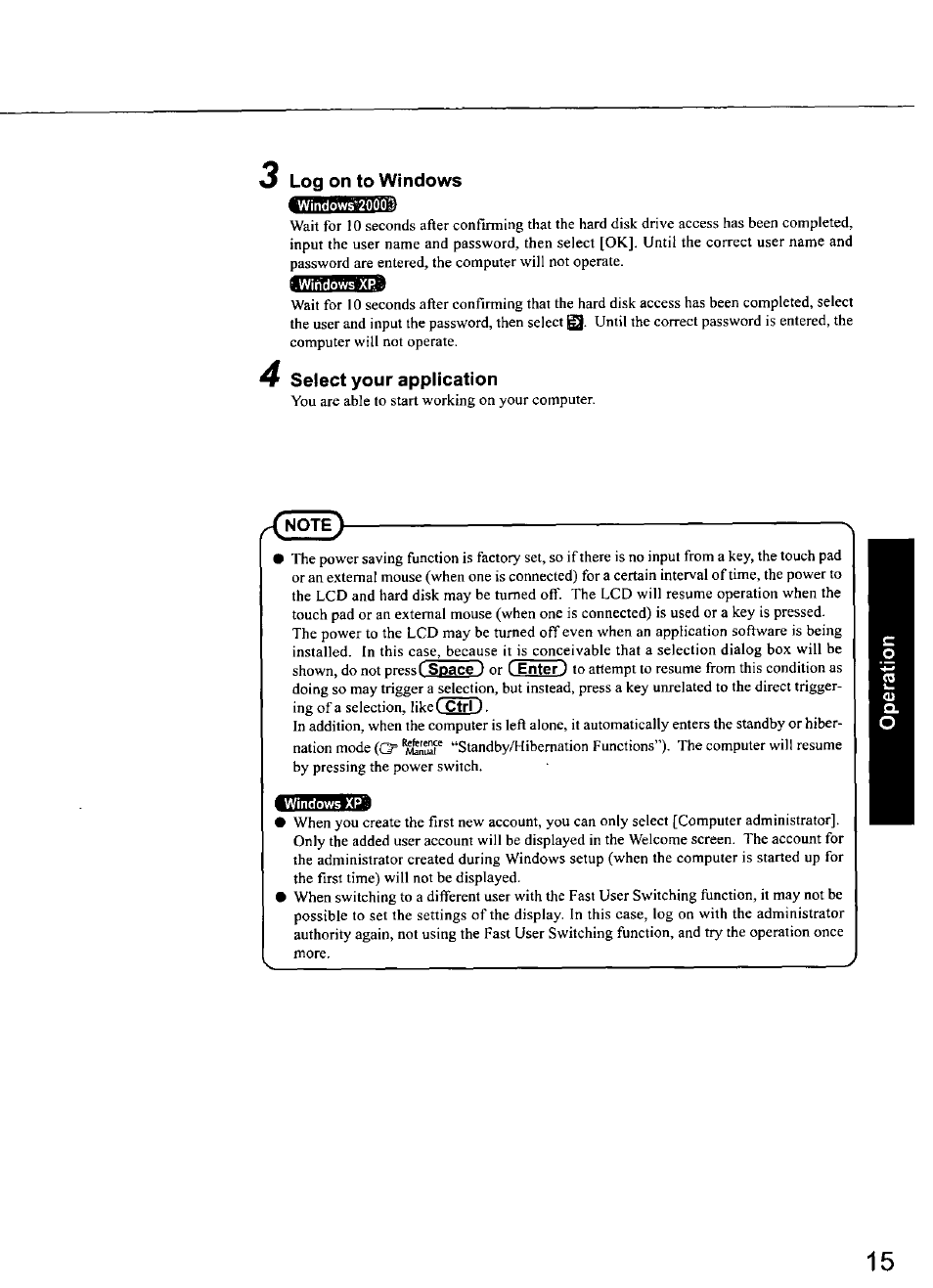 Log on to windows, Select your application | Panasonic TOUGHBOOK CF-50 User Manual | Page 15 / 40