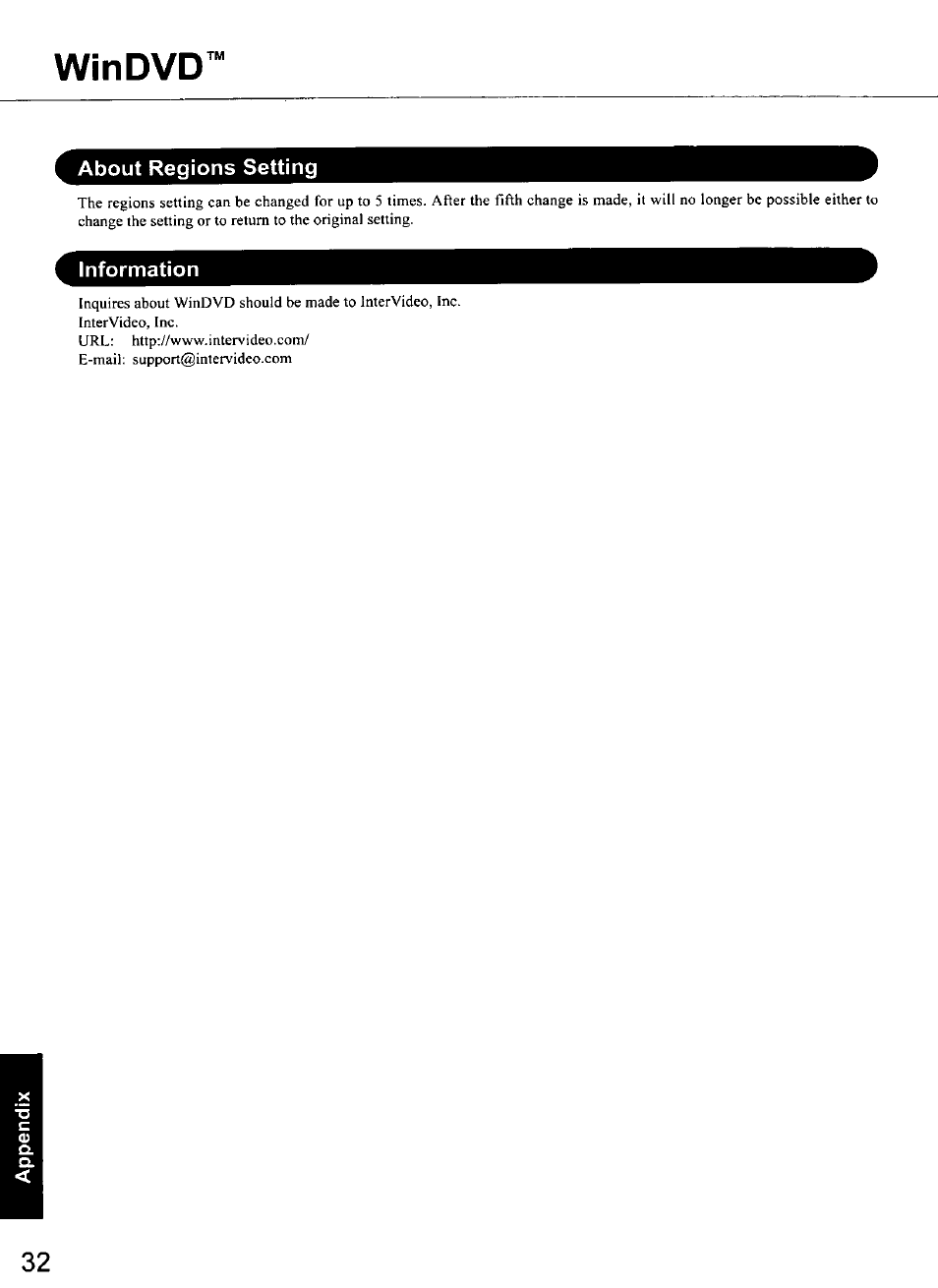 About regions setting, Information, Windvd | Panasonic TOUGHBOOK CF-50 User Manual | Page 32 / 40