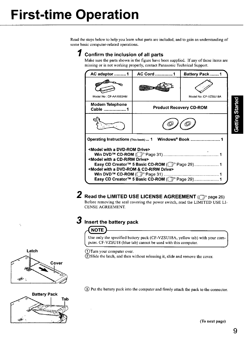 First-time operation | Panasonic TOUGHBOOK CF-50 User Manual | Page 9 / 40