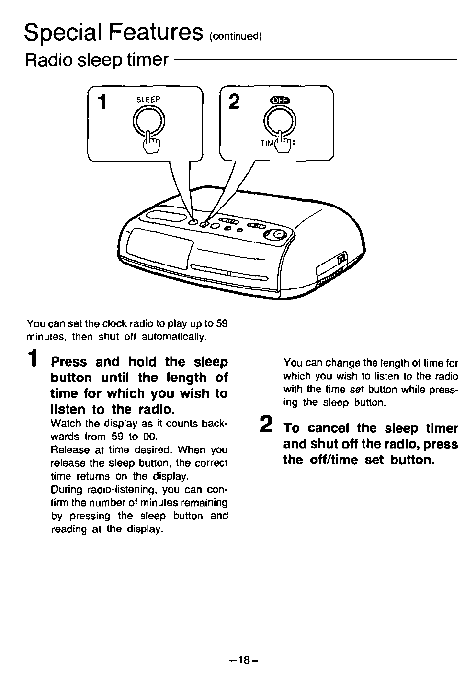 Special features, Radio sleep timer | Panasonic RC6099 User Manual | Page 18 / 20