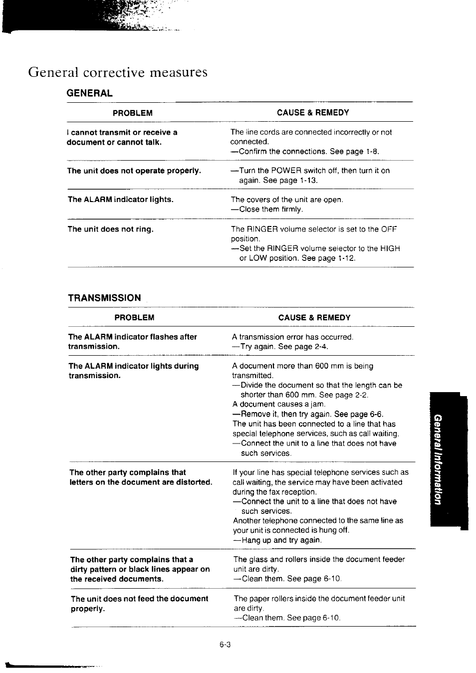 General corrective measures, General, General corrective measures -3 | Transmission | Panasonic KX-F2350NZ User Manual | Page 113 / 129