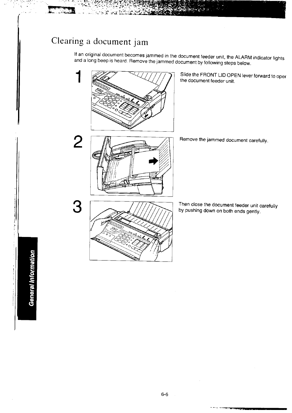 Clearing a document jam, Clearing a document jam -6 | Panasonic KX-F2350NZ User Manual | Page 116 / 129