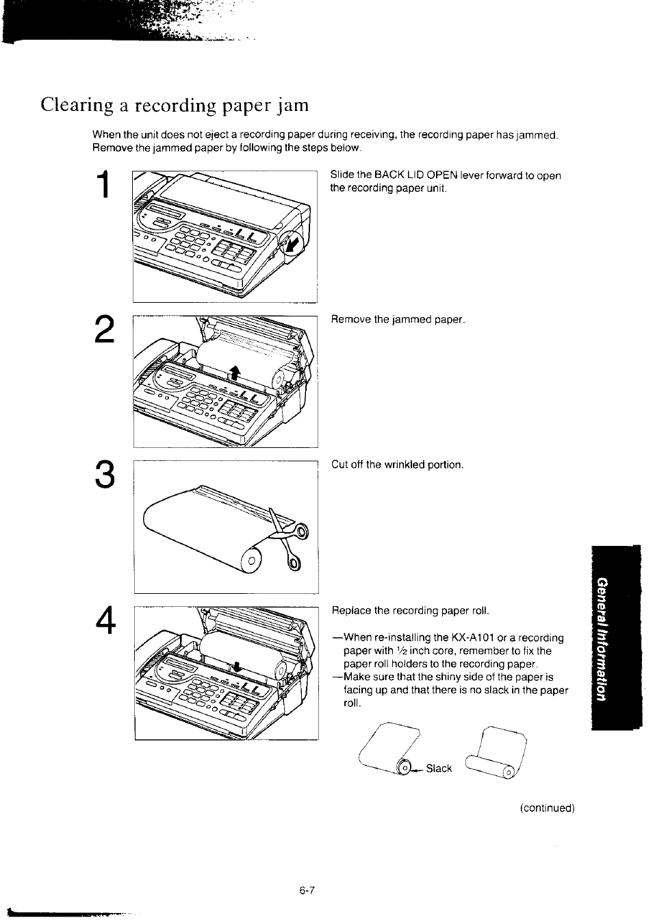 Clearing a recording paper jam, Clearing a recording paper jam -7 | Panasonic KX-F2350NZ User Manual | Page 117 / 129