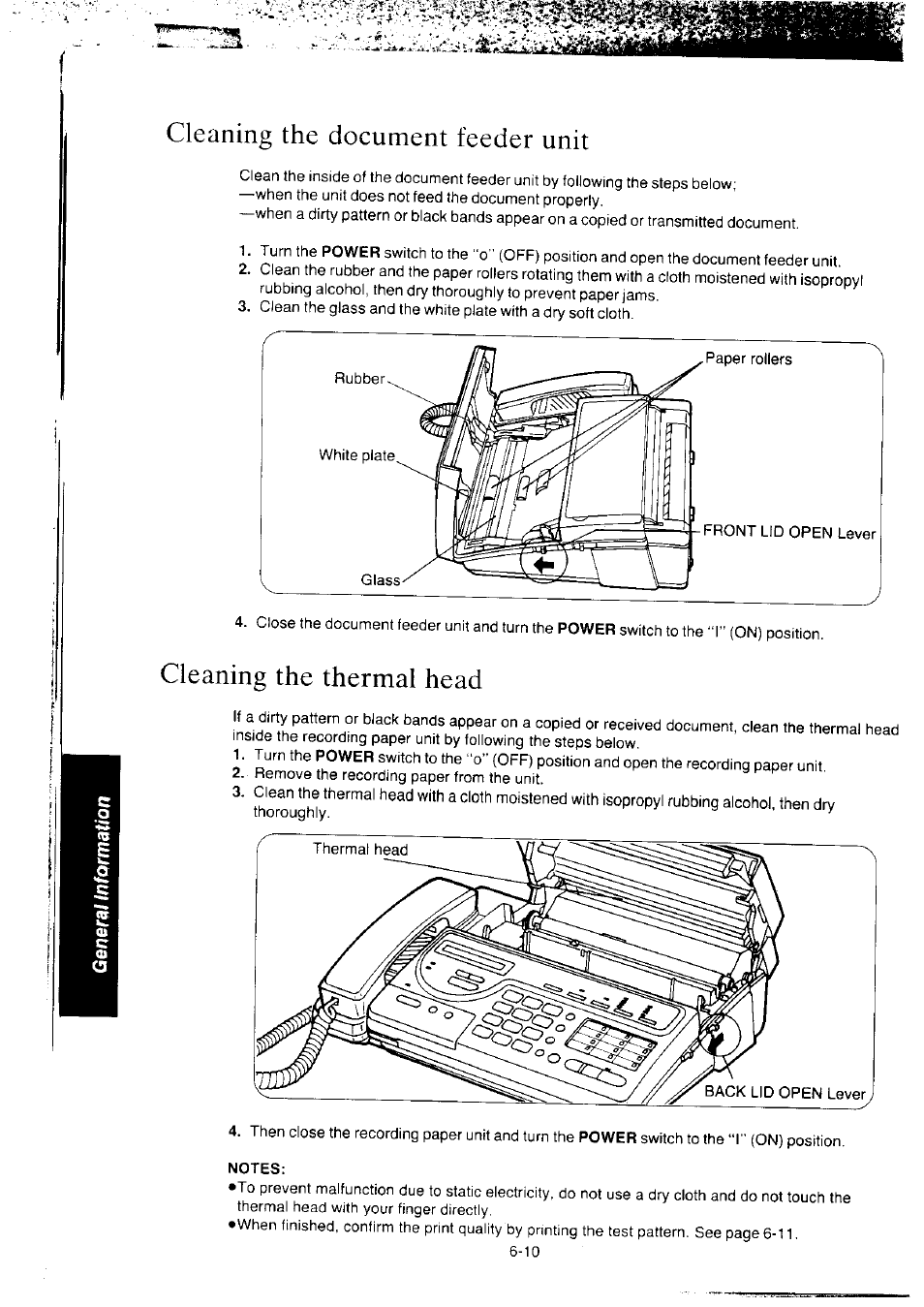 Cleaning the document feeder unit, Cleaning the thermal head | Panasonic KX-F2350NZ User Manual | Page 120 / 129