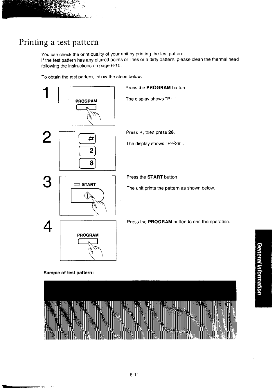 Printing a test pattern, Printing a test pattern -11 | Panasonic KX-F2350NZ User Manual | Page 121 / 129